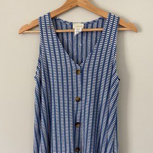 Caution to the Wind Blue & White Button Tank Dress